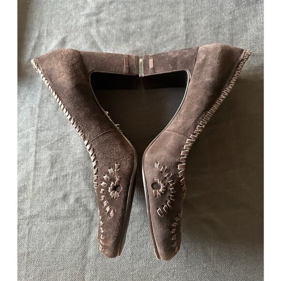 JACK ROGERS Chocolate Brown Suede Pumps Heels Size 8/9 stitched classy suede - Picture 4 of 16